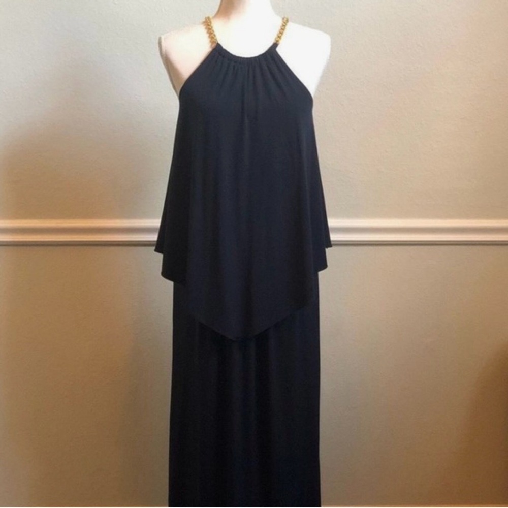 Michael Kors Maxi Halter Dress with Gold Chain Detail